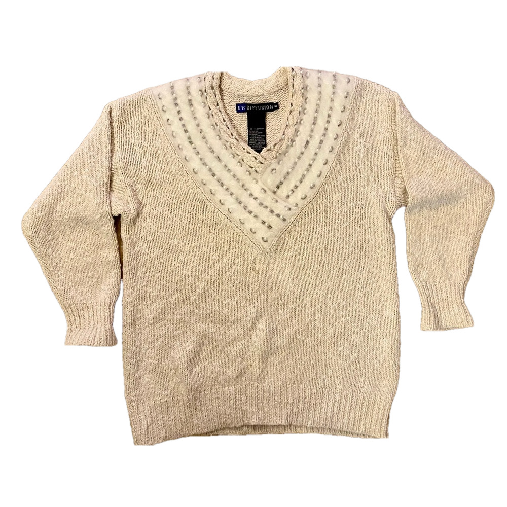 Vintage 1980 Glam I.B. Diffusion Sweater Silk, Angora Mix faux pearl Grandmacore